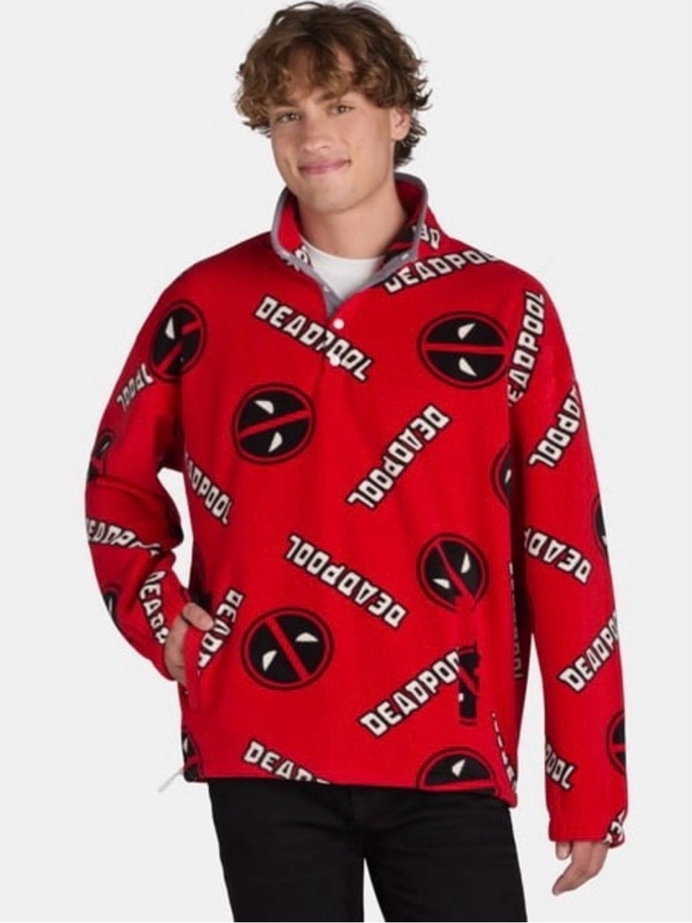 Marvel Red Deadpool Logo Fleece Pullover Jacket